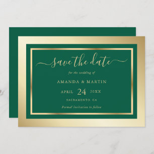 Elegant Custom Emerald Green and Gold Wedding Save The Date