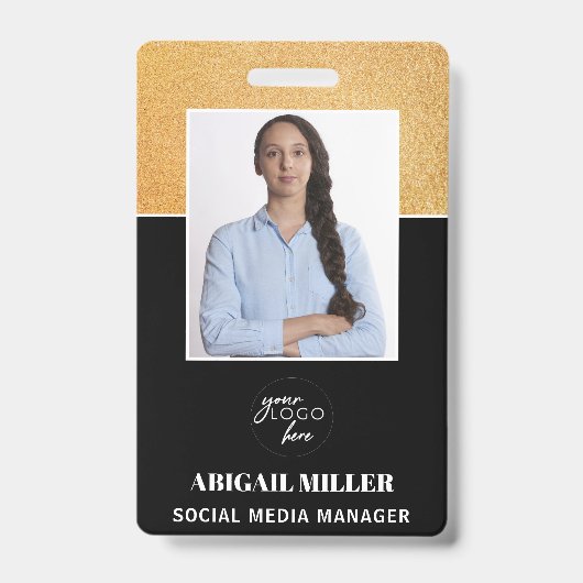 Elegant Custom Employee Photo Name & logo ID Badge (Front)