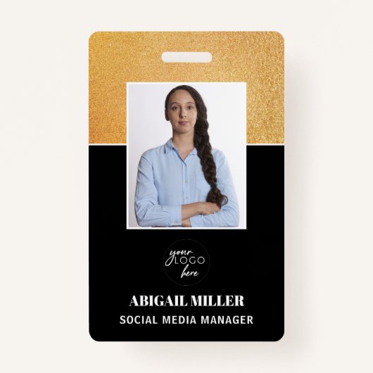 Elegant Custom Employee Photo Name & logo ID Badge (Voorkant)