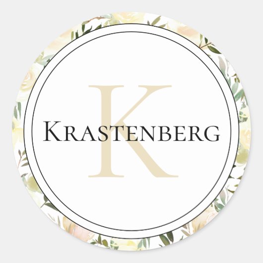 Elegant Custom Family Monogram Name op Cream Rozen Ronde Sticker (Voorkant)
