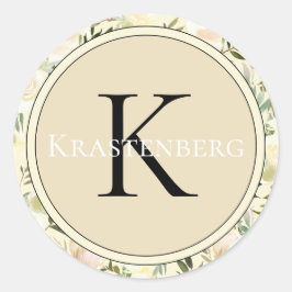 Elegant Custom Family Name Monogram Cream Rozen Ronde Sticker