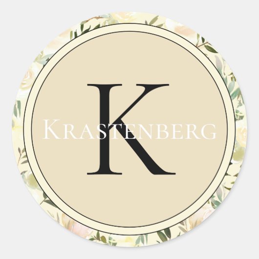 Elegant Custom Family Name Monogram Cream Rozen Ronde Sticker (Voorkant)