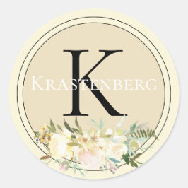 Elegant Custom Family Name Monogram Cream Rozen Ronde Sticker