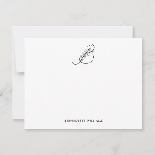 Elegant Custom Flowered Script Monogram Notitiekaartje (Voorkant)