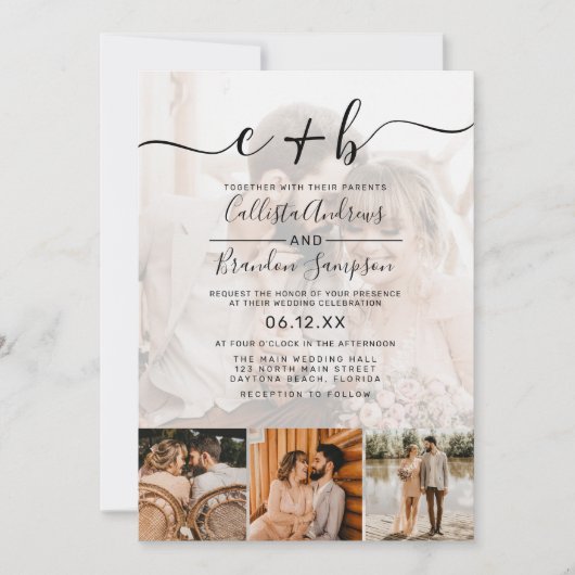 Elegant Custom Full Photo Monogram Weddenschap Kaart (Voorkant)