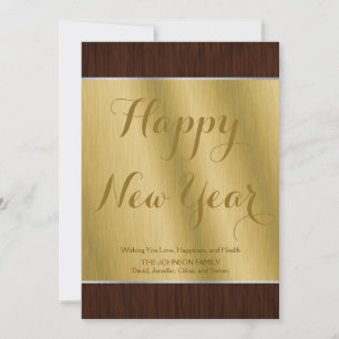 Elegant Custom Gold and Dark Wood New Year Card Feestdagenkaart