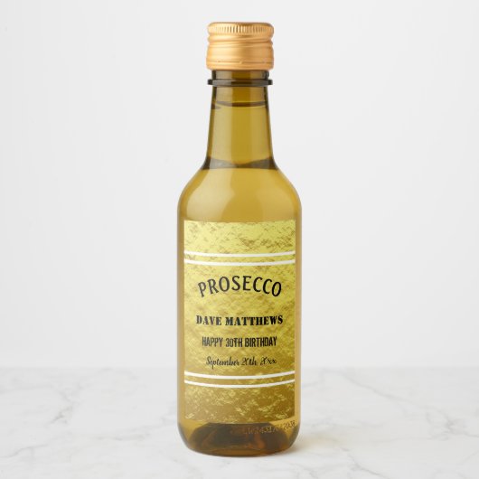 Elegant Custom Gold Birthday Weddenschap Mini Wijn Etiket (Voorkant)