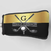 Elegant Custom Gold-Black Monogram Golf Head Hoesj Golfheadcover (Voorkant)
