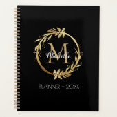 Elegant Custom Gold Wreater Monogram zwart Planner (Voorkant)