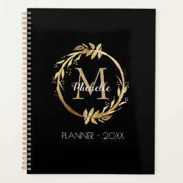 Elegant Custom Gold Wreater Monogram zwart Planner