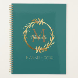 Elegant Custom Gold Wreatmonogram Blauwgroen Planner