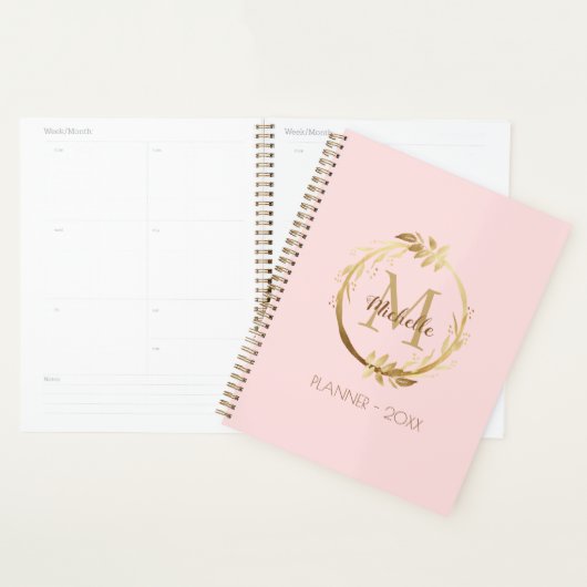 Elegant Custom Gold Wreator Monogram Blush Pink Planner (Display)