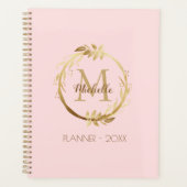 Elegant Custom Gold Wreator Monogram Blush Pink Planner (Voorkant)