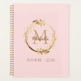 Elegant Custom Gold Wreator Monogram Blush Pink Planner