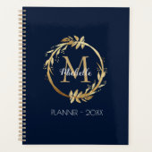 Elegant Custom Gold Wreator Monogram Navy Blue Planner (Voorkant)