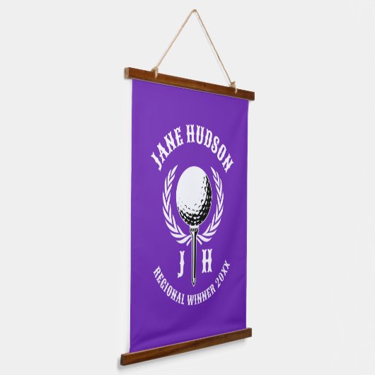 Elegant Custom Golf Monogram Design Hangend Wandkleed (Gebogen)