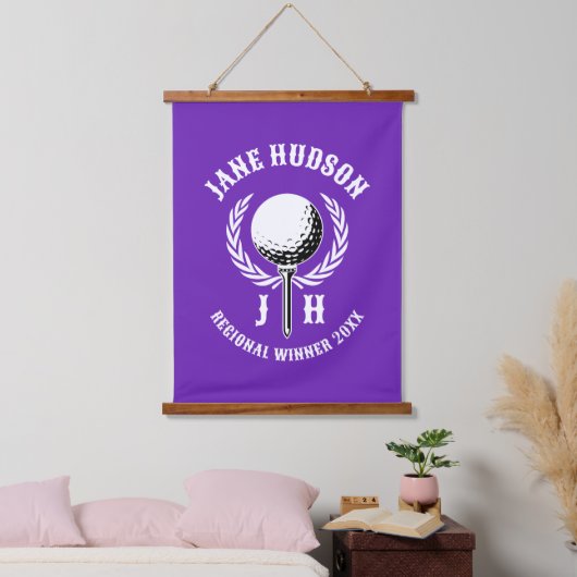 Elegant Custom Golf Monogram Design Hangend Wandkleed (Slaapkamer)