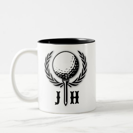 Elegant Custom Golf Monogram Design Tweekleurige Koffiemok (Links)