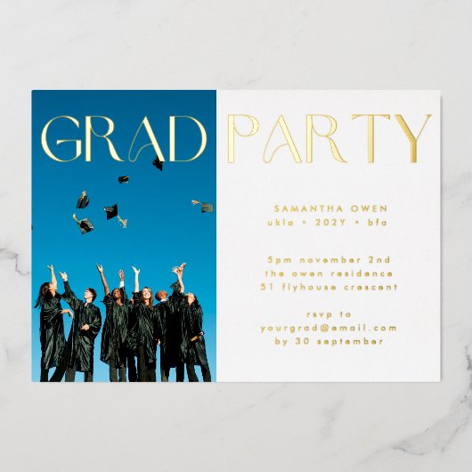 Elegant Custom Goud Afstuderen Photo Party Folie Uitnodiging (Voorkant)