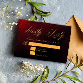 Elegant Custom Goud Rood en Zwart Bruiloft RSVP Kaartje