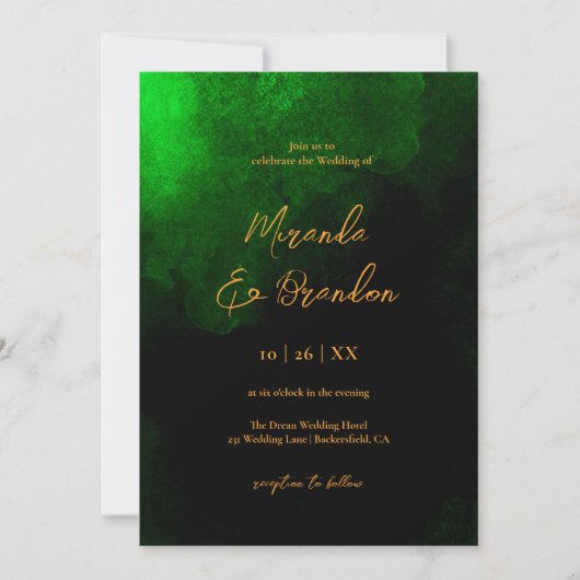 Elegant Custom Goud Smaragd Groen Bruiloft Kaart (Voorkant)