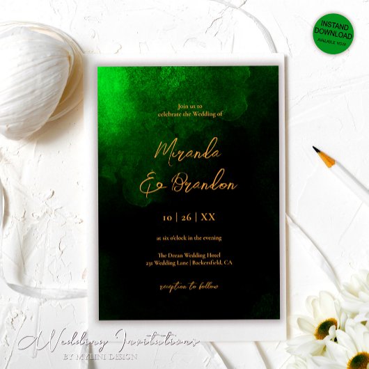 Elegant Custom Goud Smaragd Groen Bruiloft Kaart