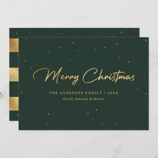 Elegant Custom Green- en Gold Foil-kerstkaarten Feestdagenkaart (Voorkant / Achterkant)