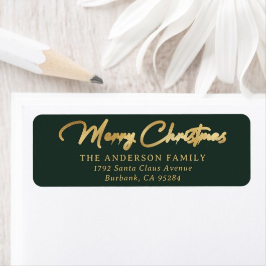 Elegant Custom Green en Gold Foil Merry kerst Etiket (Insitu)