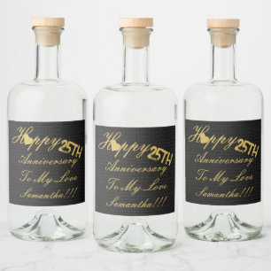 Elegant Custom Happy 25th Jubileum goud Zwart Likeurfles Etiket