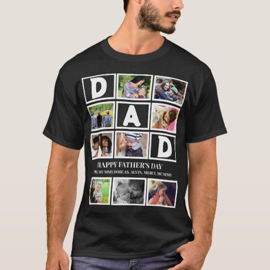 Elegant Custom Happy Fathers Dag 9 Foto Collage T-shirt (Voorkant)