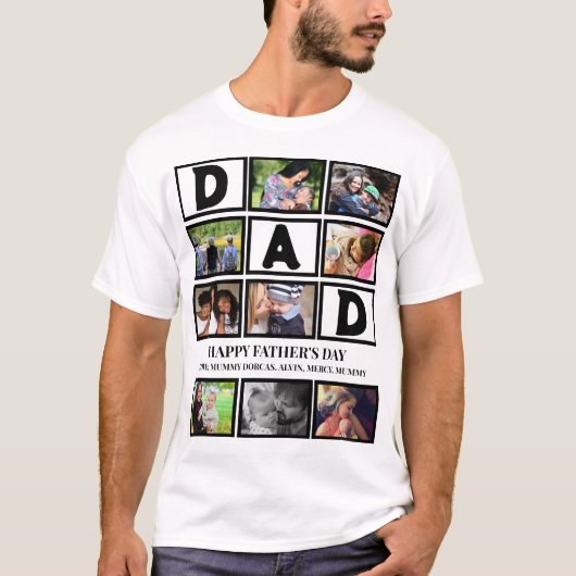 Elegant Custom Happy Fathers Dag 9 Foto Collage T-shirt (Voorkant)