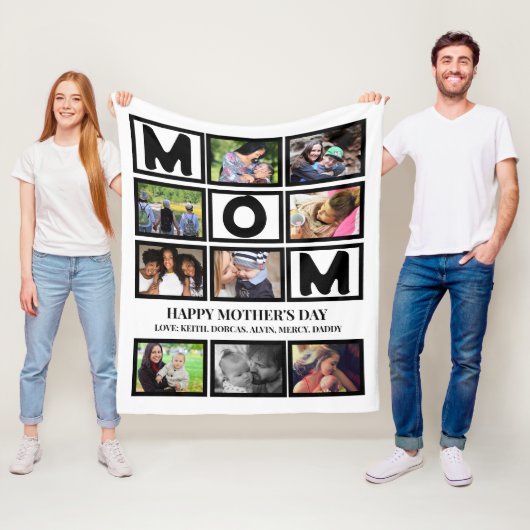 Elegant Custom Happy Mothers Dag 9 Foto Collage Fleece Deken (In situ)