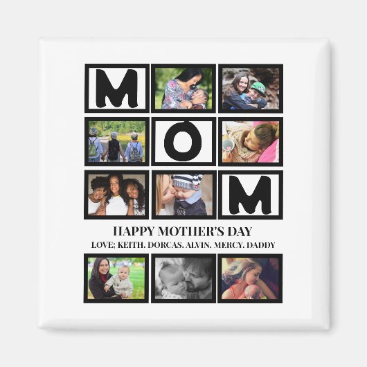 Elegant Custom Happy Mothers Dag 9 Foto Collage Magneet (Voorkant)
