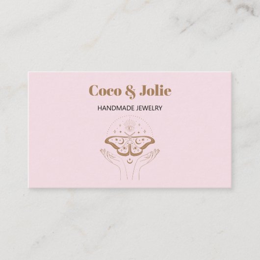 Elegant Custom Logo Blush Pink Mystical Butterfly Visitekaartje (Voorkant)
