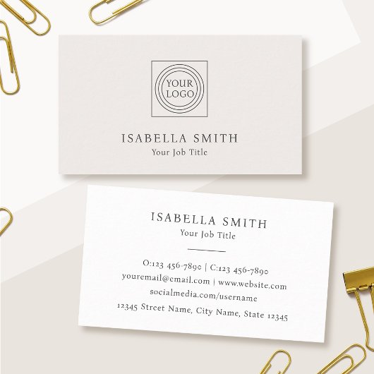 Elegant Custom Logo Minimalist Off-White Visitekaartje