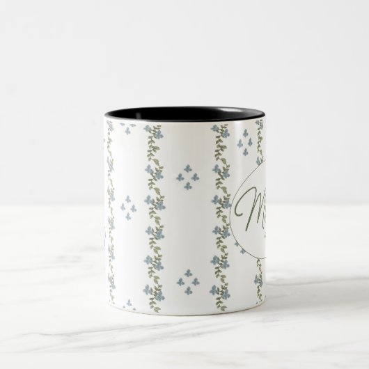 Elegant Custom "Mam, Est. 20xx" Eenvoudige Bloemen Tweekleurige Koffiemok (Center)