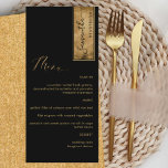 Elegant Custom met Guest Name Black en Gold Menu<br><div class="desc">Waarom besteed op zijn plaats kaarten en menukaarten wanneer u een elegant All-in-one elegant Menu kunt hebben dat met elke gastnaam wordt gepersonaliseerd! Het moderne, eenvoudige en elegante design met prachtige gouden streep met gastnaam in een moderne, handgeschreven kalligrafie in het zwart. Terug in het zwart. NOTA: gelieve een individuele...</div>