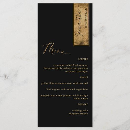 Elegant Custom met Guest Name Black en Gold Menu (Voorkant)