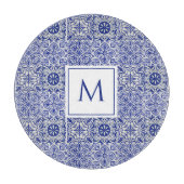 Elegant Custom Monogram Blauw Wit Snijplank (Voorkant)