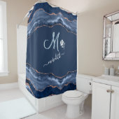 Elegant Custom Monogram Blue Gold Agate Douchegordijn (In situ)