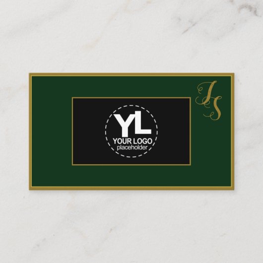 Elegant Custom Monogram en Logo Donkergroen Zwart Visitekaartje (Voorkant)