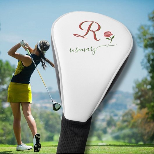 Elegant Custom Monogram Floral Heart Name Golfheadcover