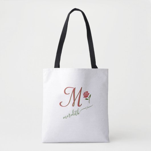 Elegant Custom Monogram Floral Heart Name Tote Bag (Voorkant)