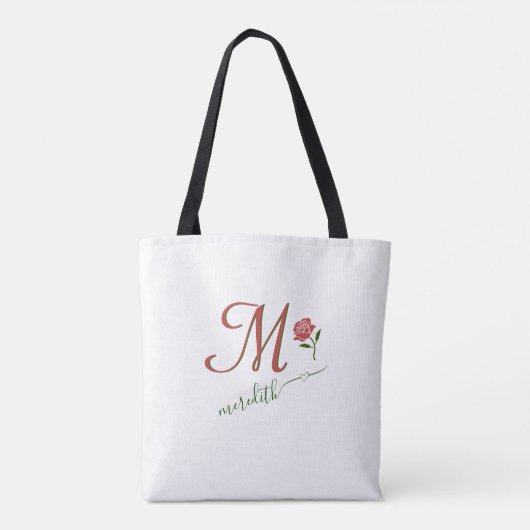 Elegant Custom Monogram Floral Heart Name Tote Bag (Achterkant)