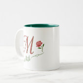 Elegant Custom Monogram Floral Heart Name Tweekleurige Koffiemok (Voorkant links)