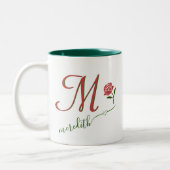 Elegant Custom Monogram Floral Heart Name Tweekleurige Koffiemok (Links)
