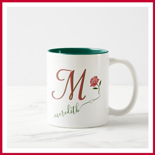 Elegant Custom Monogram Floral Heart Name Tweekleurige Koffiemok
