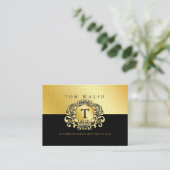 Elegant Custom Monogram Gold Black Visitekaartje (Staand voorkant)