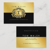 Elegant Custom Monogram Gold Black Visitekaartje (Voorkant / Achterkant)