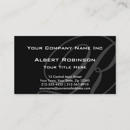 Elegant Custom Monogram Grey op zwart Visitekaartje (Voorkant)